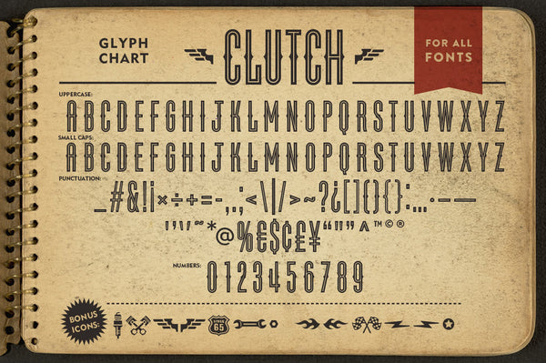 Clutch Font Family + Bonus Icons